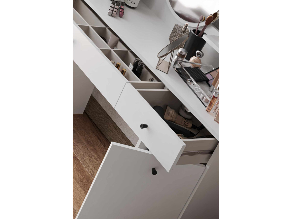 Tocador "Harmony Square" con espejo cuadrado de madera - 124 x 40 x 135 cm - Blanco
