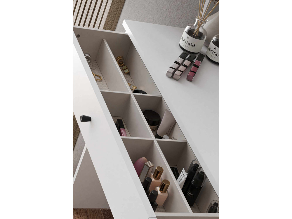 Tocador "Harmony Square" con espejo cuadrado de madera - 124 x 40 x 135 cm - Blanco