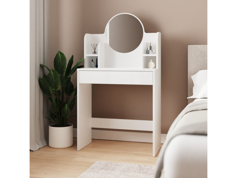 Tocador "Idis" con espejo de madera - 75 x 35 x 135 cm - Blanco