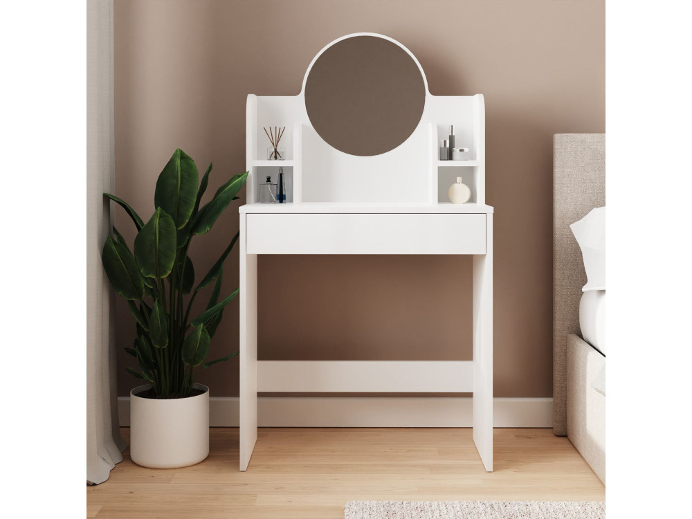 Tocador "Idis" con espejo de madera - 75 x 35 x 135 cm - Blanco