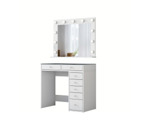 Tocador "Kona" con espejo de madera - 90 x 44 x 80 cm - Blanco