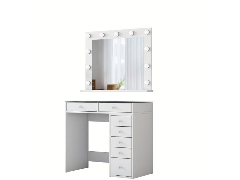 Tocador "Kona" con espejo de madera - 90 x 44 x 80 cm - Blanco