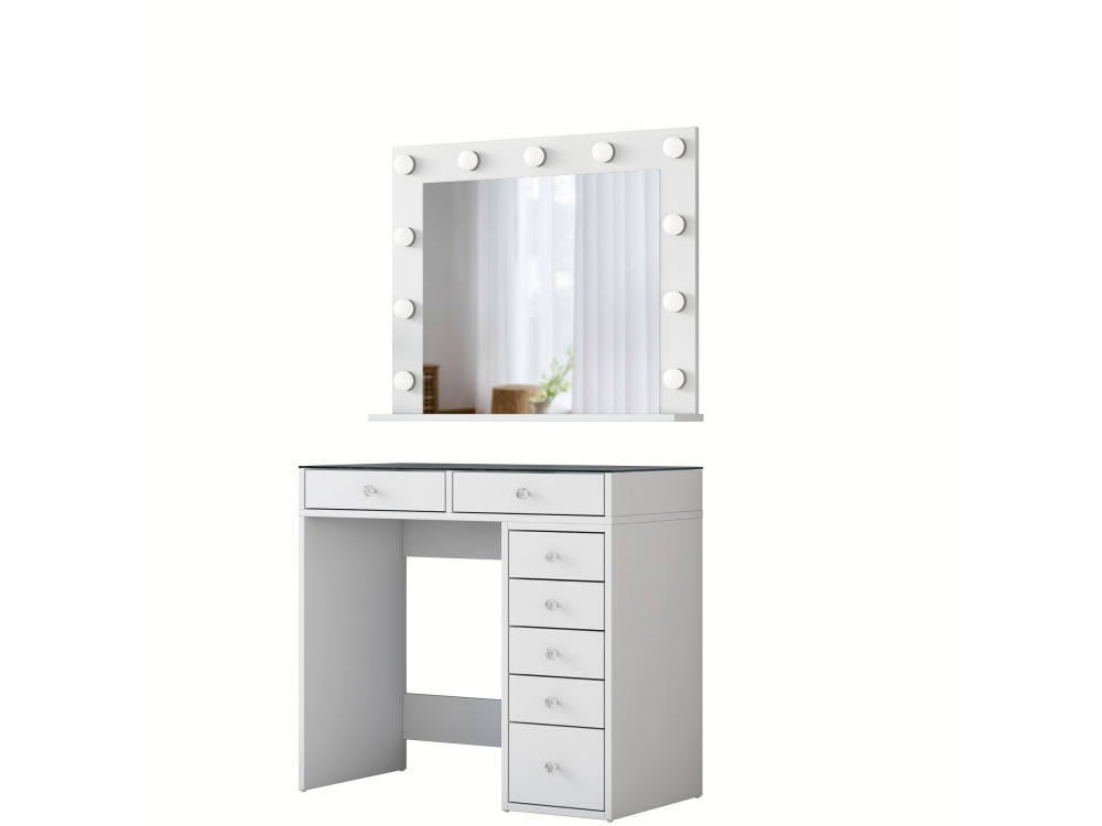 Tocador "Kona" con espejo de madera - 90 x 44 x 80 cm - Blanco
