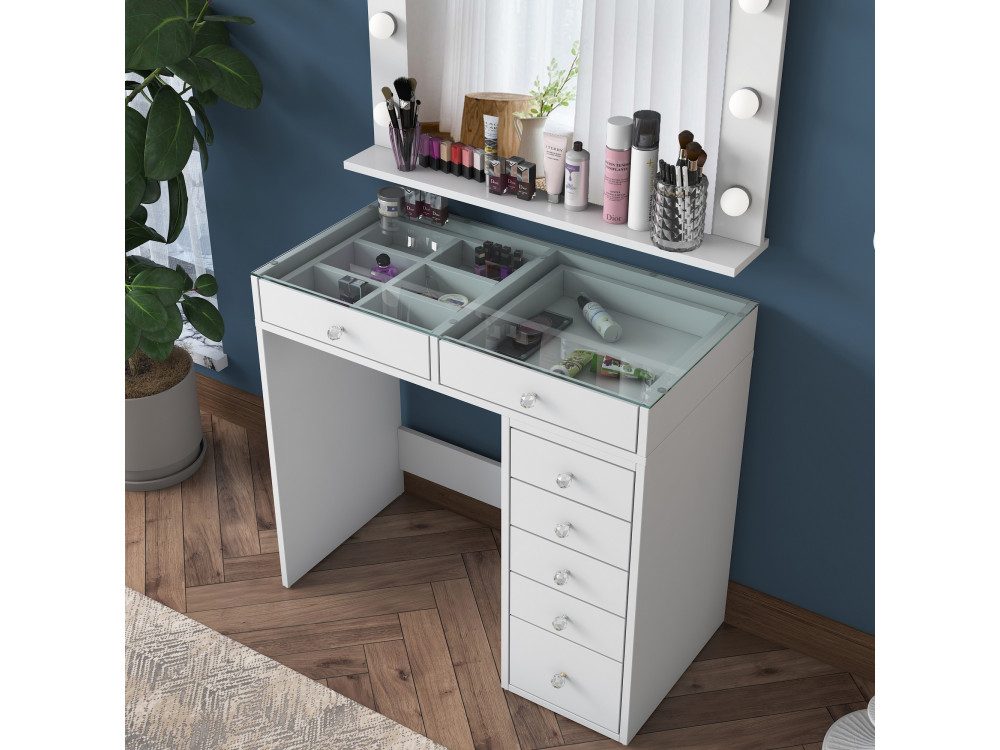 Tocador "Kona" con espejo de madera - 90 x 44 x 80 cm - Blanco