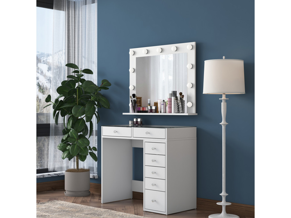 Tocador "Kona" con espejo de madera - 90 x 44 x 80 cm - Blanco