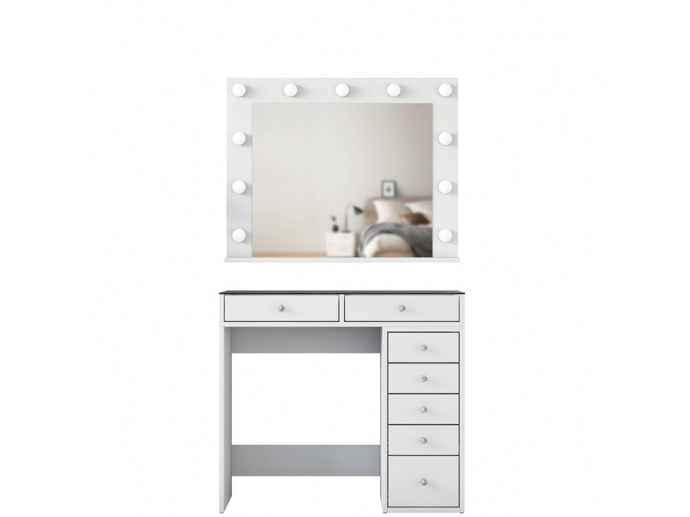 Tocador "Kona" con espejo de madera - 90 x 44 x 80 cm - Blanco