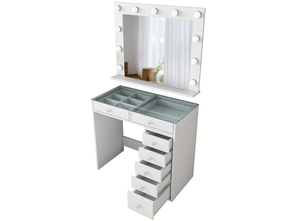 Tocador "Kona" con espejo de madera - 90 x 44 x 80 cm - Blanco