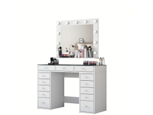 Tocador "Baria" con espejo de madera - 120 x 44 x 80 cm - Blanco