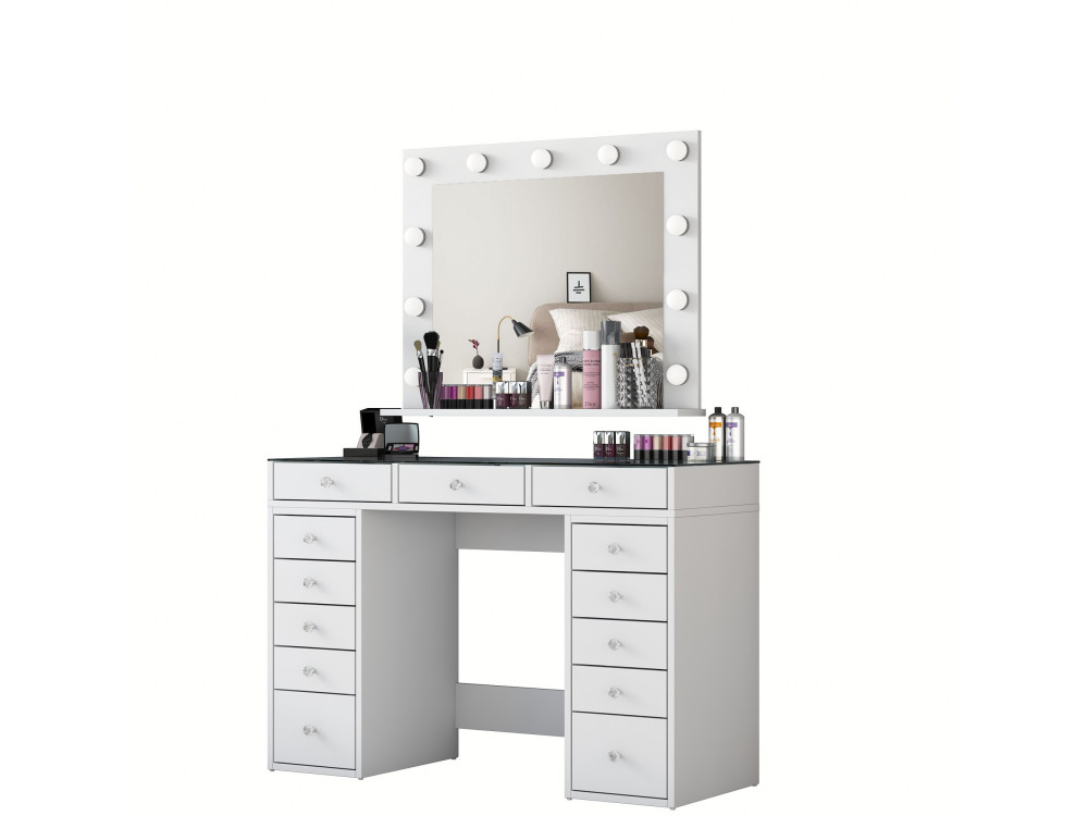 Tocador "Baria" con espejo de madera - 120 x 44 x 80 cm - Blanco
