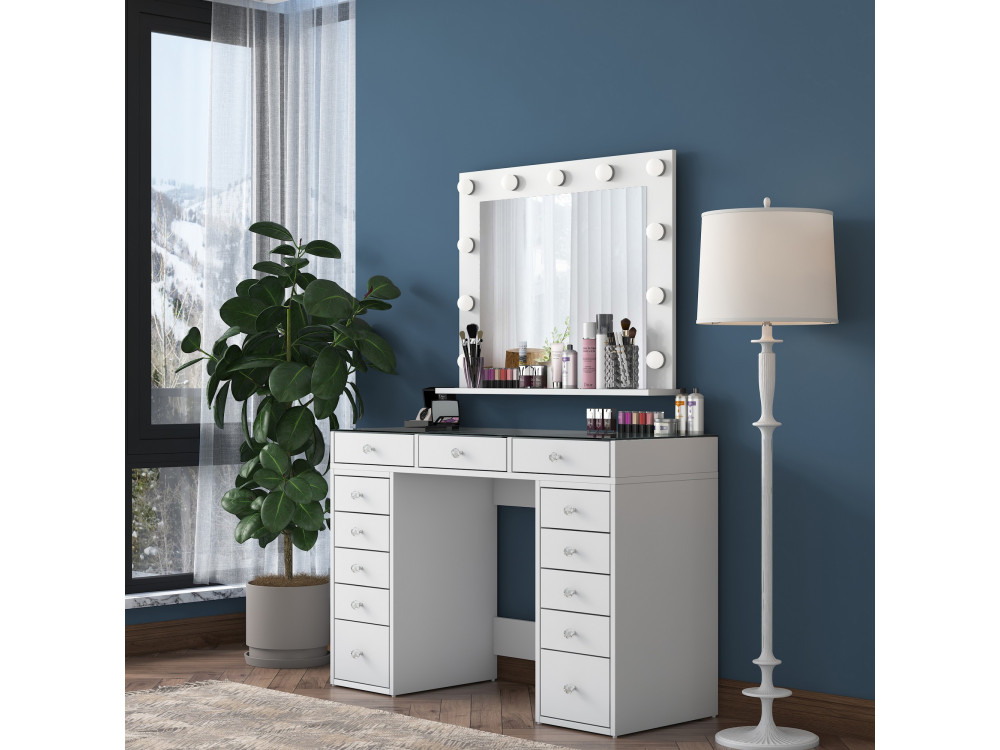 Tocador "Baria" con espejo de madera - 120 x 44 x 80 cm - Blanco