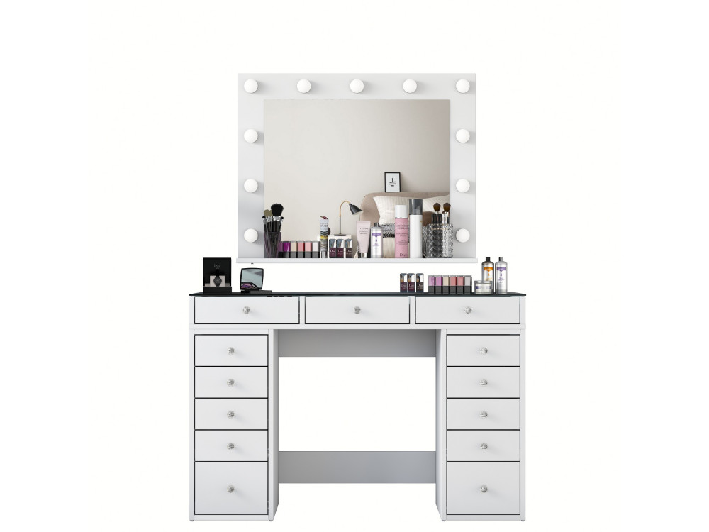 Tocador "Baria" con espejo de madera - 120 x 44 x 80 cm - Blanco
