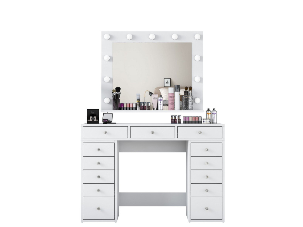 Tocador "Sirma" con espejo de madera - 120 x 44 x 82 cm - Blanco