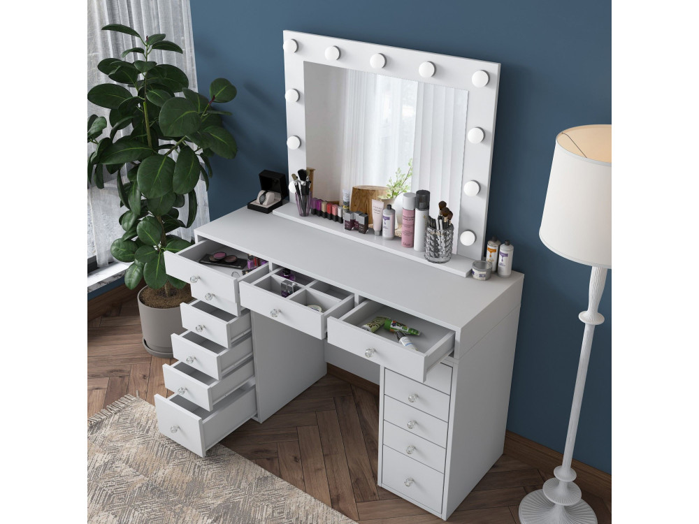 Tocador "Sirma" con espejo de madera - 120 x 44 x 82 cm - Blanco