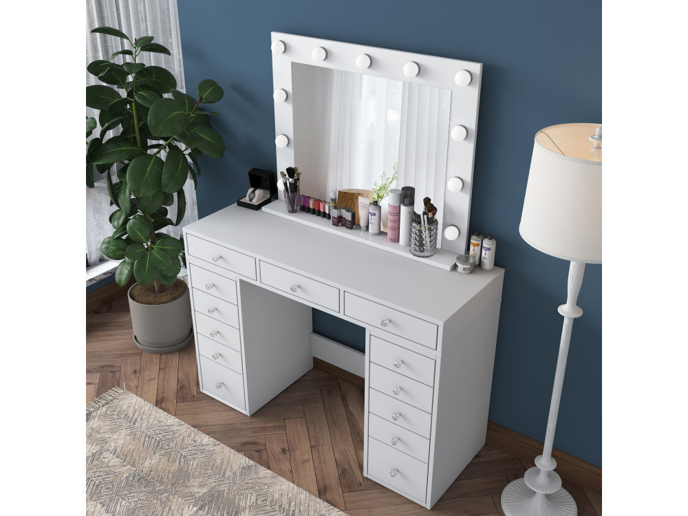 Tocador "Sirma" con espejo de madera - 120 x 44 x 82 cm - Blanco