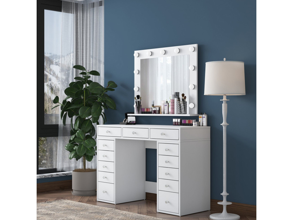 Tocador "Sirma" con espejo de madera - 120 x 44 x 82 cm - Blanco