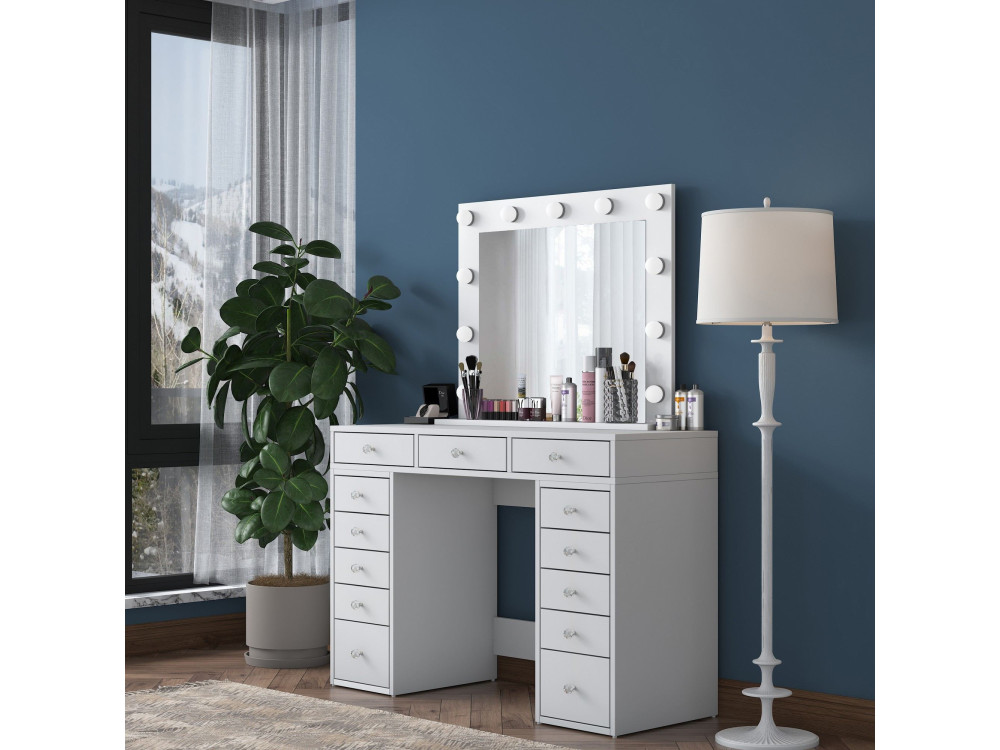 Tocador "Sirma" con espejo de madera - 120 x 44 x 82 cm - Blanco