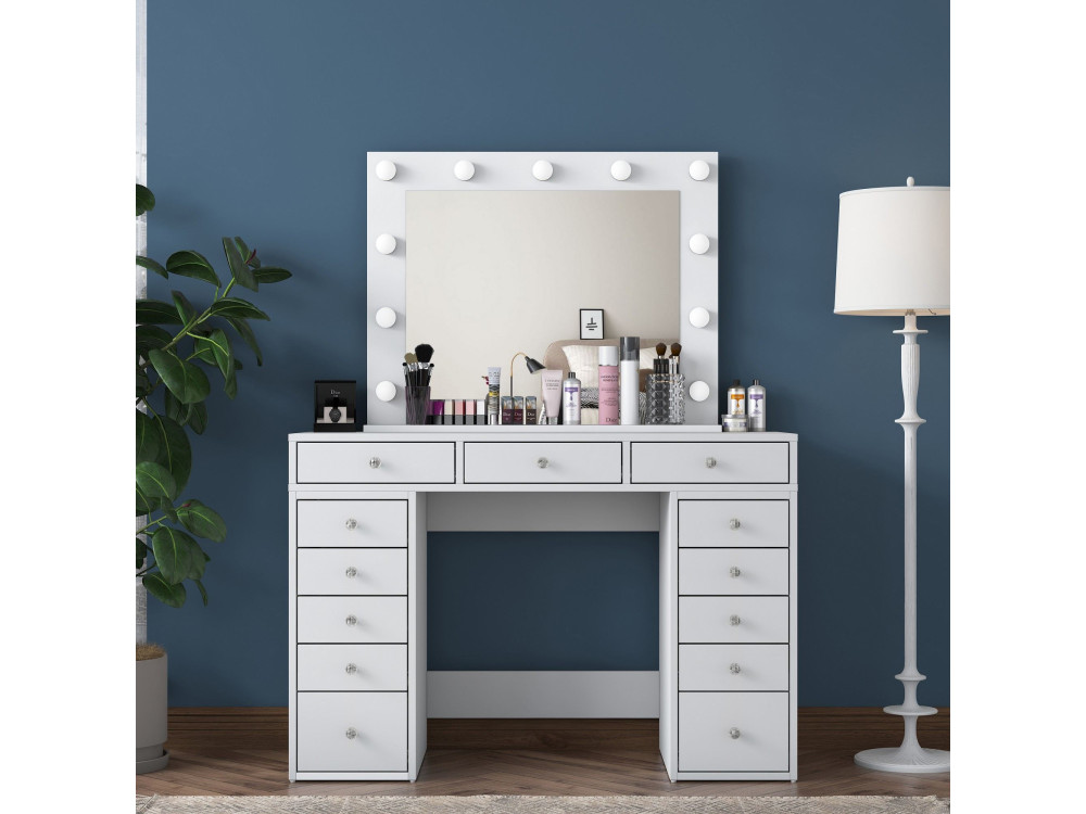 Tocador "Sirma" con espejo de madera - 120 x 44 x 82 cm - Blanco