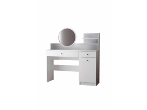 Tocador "Harmony Round" con espejo redondo de madera - 124 x 40 x 135 cm - Blanco