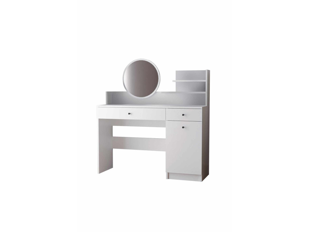 Tocador "Harmony Round" con espejo redondo de madera - 124 x 40 x 135 cm - Blanco