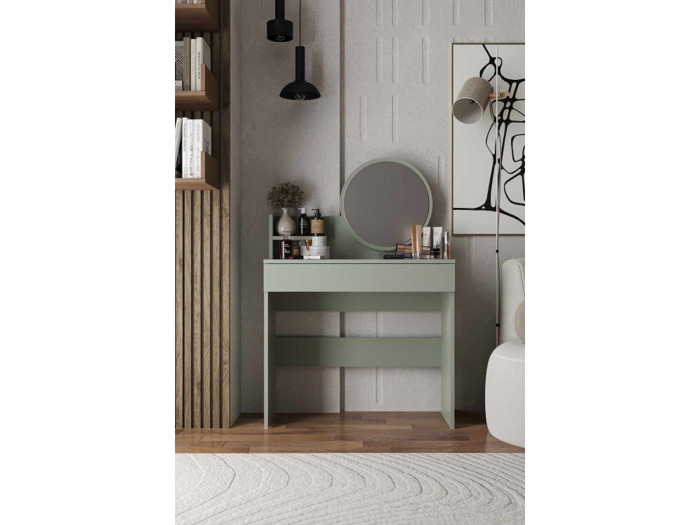 Tocador "Harmony Mini Round" con espejo de madera - 90 x 40 x 133 cm - Verde