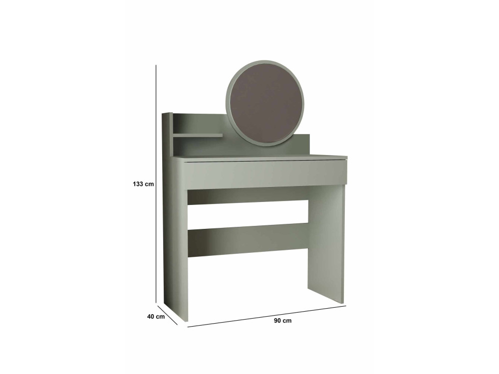 Tocador "Harmony Mini Round" con espejo de madera - 90 x 40 x 133 cm - Verde