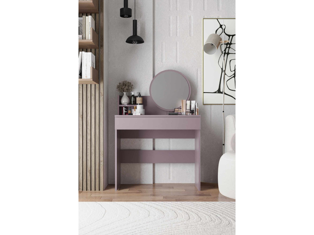 Tocador "Harmony Mini Round" con espejo de madera - 90 x 40 x 133 cm - Violeta