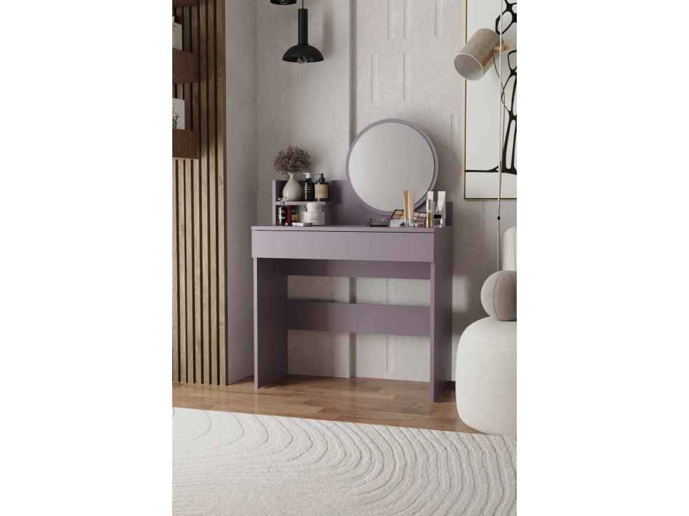 Tocador "Harmony Mini Round" con espejo de madera - 90 x 40 x 133 cm - Violeta
