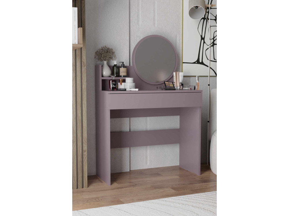 Tocador "Harmony Mini Round" con espejo de madera - 90 x 40 x 133 cm - Violeta