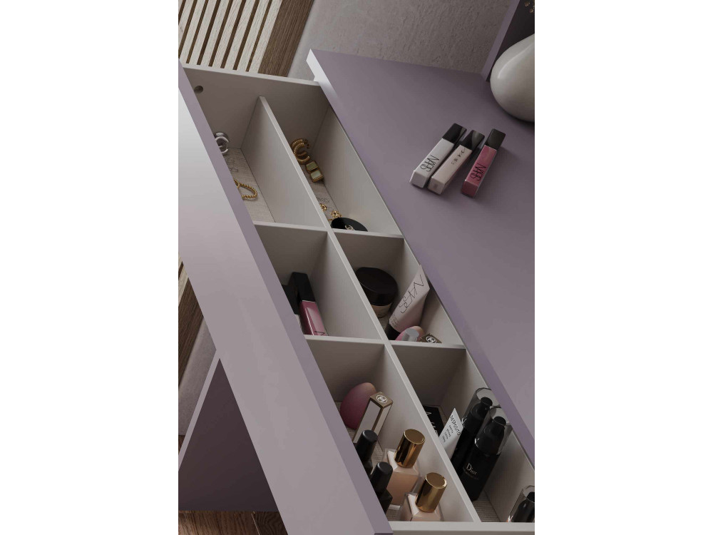 Tocador "Harmony Mini Round" con espejo de madera - 90 x 40 x 133 cm - Violeta