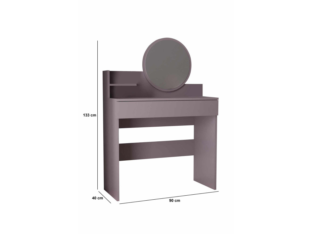 Tocador "Harmony Mini Round" con espejo de madera - 90 x 40 x 133 cm - Violeta