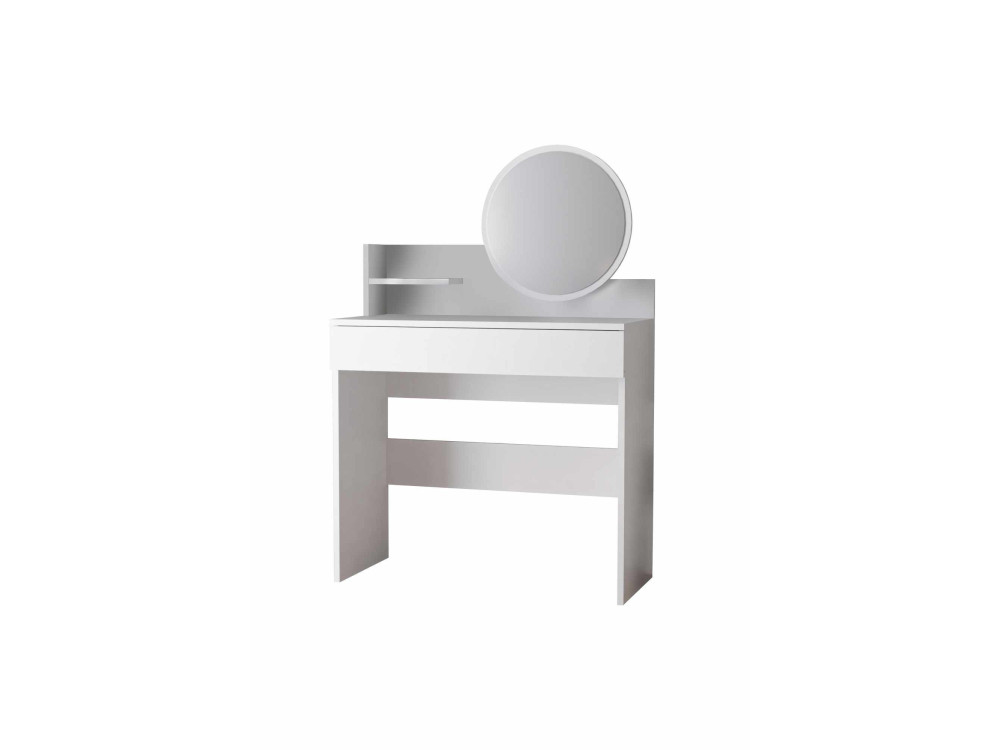 Tocador "Harmony Mini Round" con espejo de madera - 90 x 40 x 133 cm - Blanco