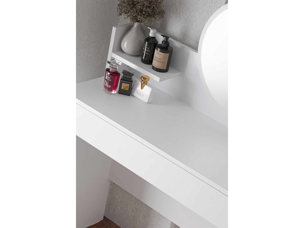 Tocador "Harmony Mini Round" con espejo de madera - 90 x 40 x 133 cm - Blanco