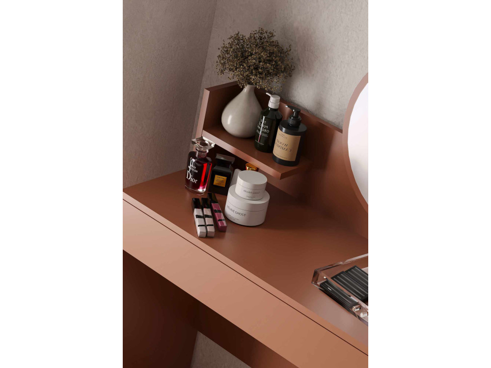 Tocador "Harmony Mini Round" con espejo de madera - 90 x 40 x 133 cm - Terracota