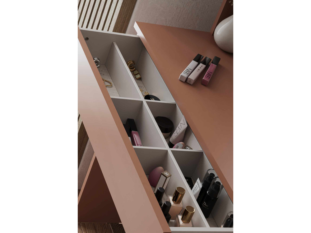 Tocador "Harmony Mini Round" con espejo de madera - 90 x 40 x 133 cm - Terracota