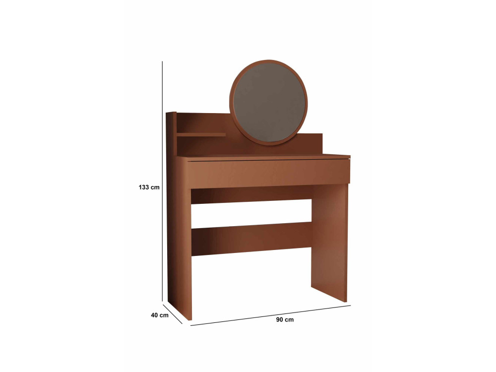 Tocador "Harmony Mini Round" con espejo de madera - 90 x 40 x 133 cm - Terracota