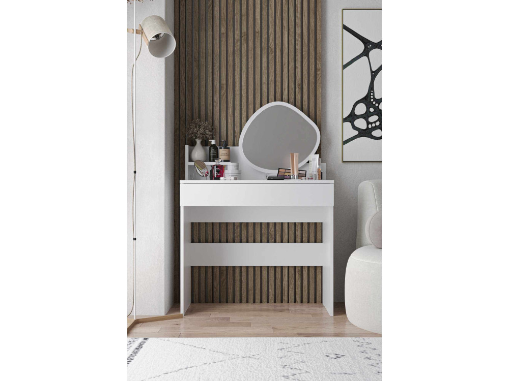 Tocador "Harmony Mini Amorphous" con espejo de madera - 90 x 40 x 133 cm - Blanco