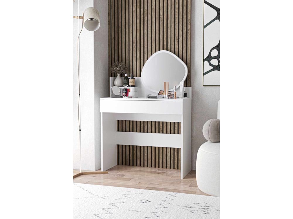 Tocador "Harmony Mini Amorphous" con espejo de madera - 90 x 40 x 133 cm - Blanco