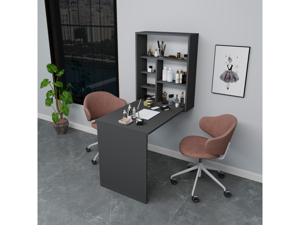 Mesa de maquillaje de madera "Sedir" - 90 x 59 x 74 cm - Gris antracita