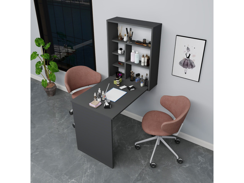 Mesa de maquillaje de madera "Sedir" - 90 x 59 x 74 cm - Gris antracita