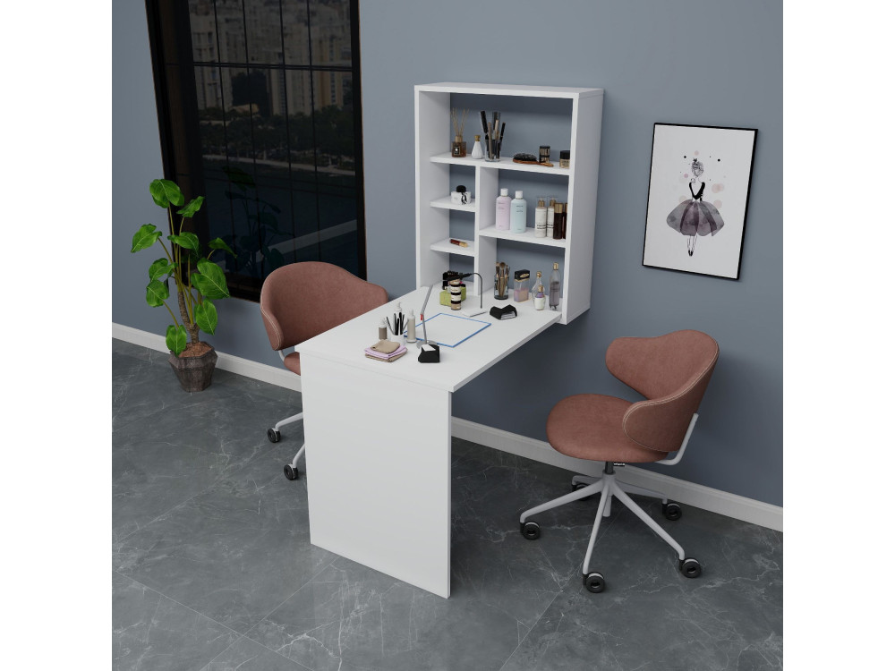 Mesa de maquillaje de madera "Sedir" - 90 x 59 x 74 cm - Blanco