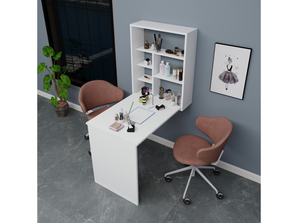 Mesa de maquillaje de madera "Sedir" - 90 x 59 x 74 cm - Blanco
