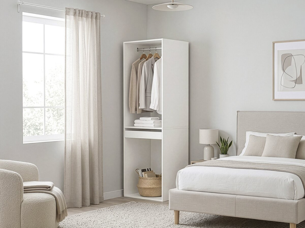 Armario "Opera" con espacio para colgar y pantalonero - 60 x 45 x 180 cm - Blanco
