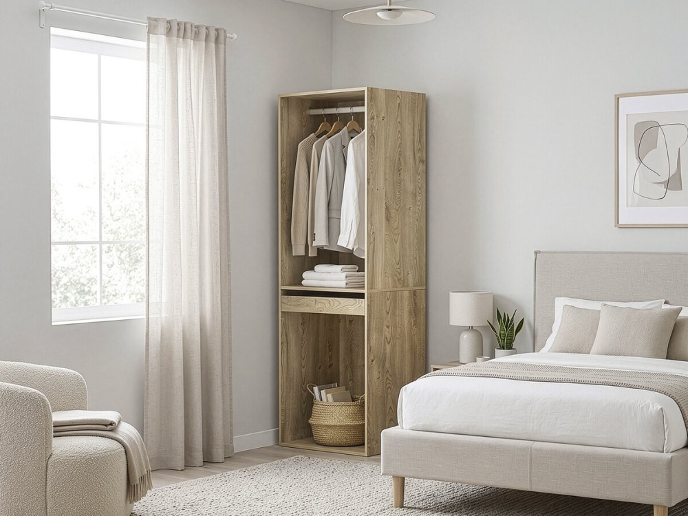 Armario "Opéra" con espacio para colgar y pantalonero - 60 x 45 x 180 cm - Beige