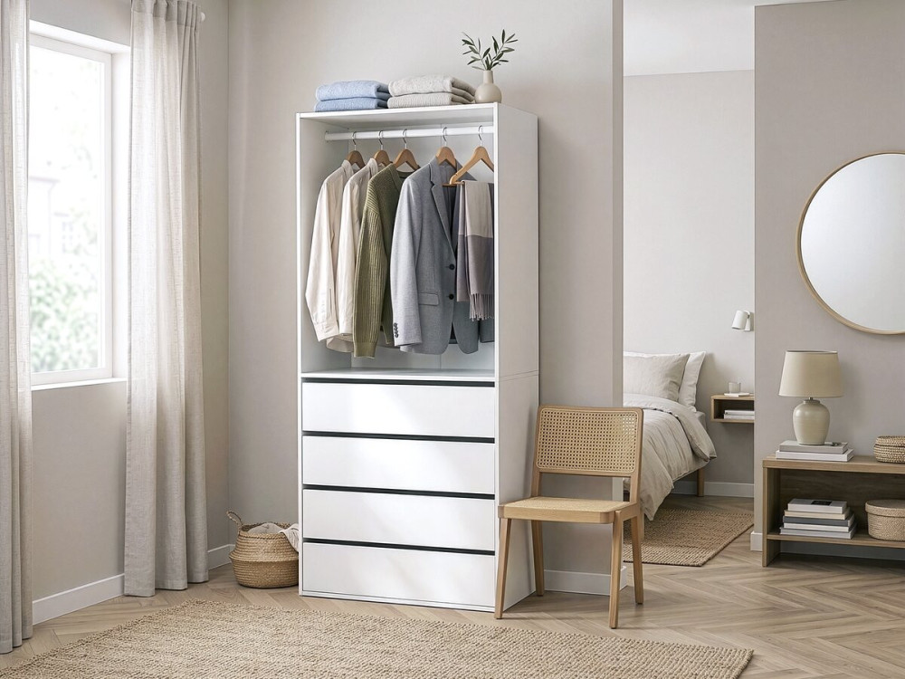 Armario "Opéra" con 4 cajones y 1 espacio para colgar - 80 x 45 x 180 cm - Blanco