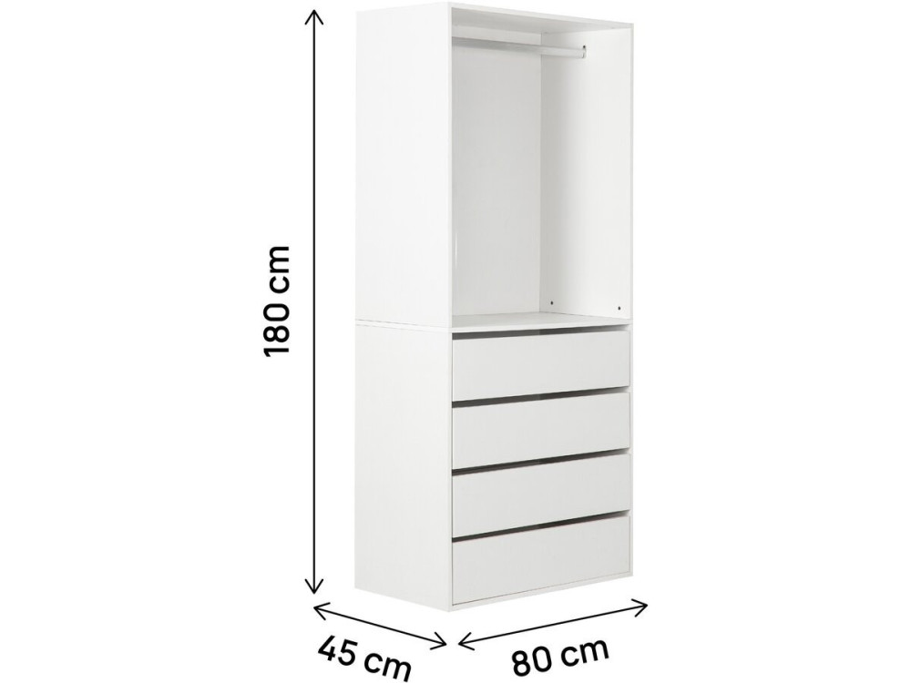 Armario "Opéra" con 4 cajones y 1 espacio para colgar - 80 x 45 x 180 cm - Blanco