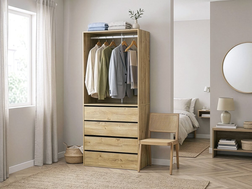 Armario "Opéra" con 4 cajones y 1 espacio para colgar - 80 x 45 x 180 cm - Beige