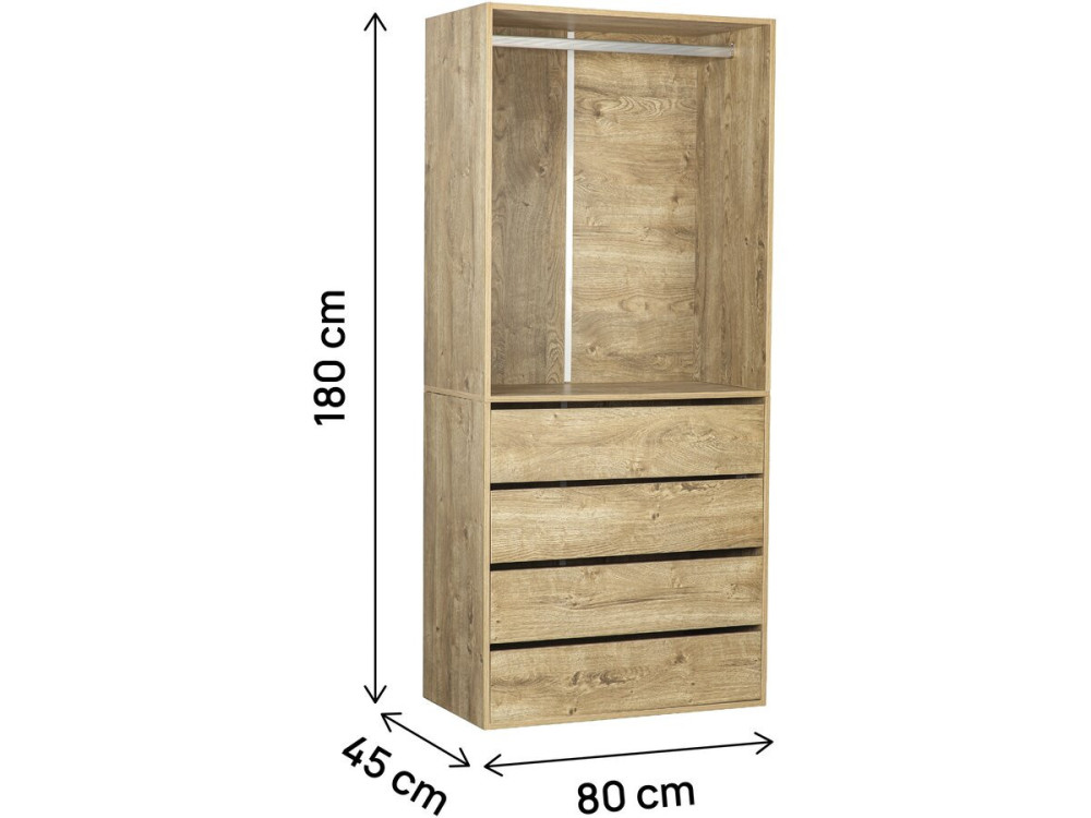 Armario "Opéra" con 4 cajones y 1 espacio para colgar - 80 x 45 x 180 cm - Beige