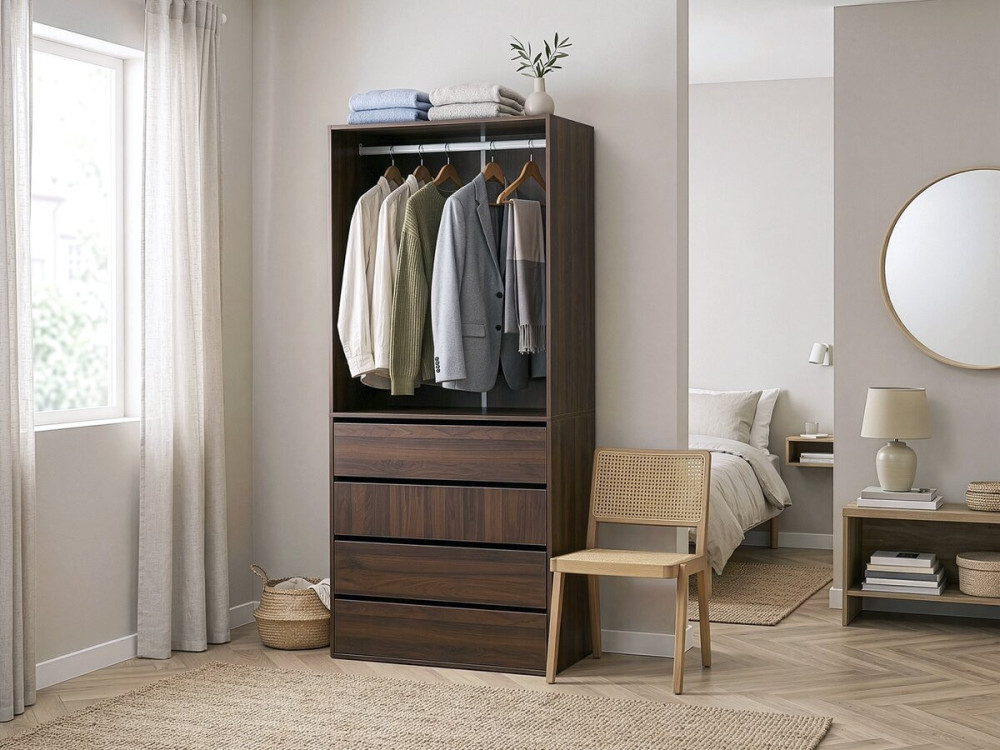 Armario "Opéra" con 4 cajones y 1 espacio para colgar - 80 x 45 x 180 cm - Marrón