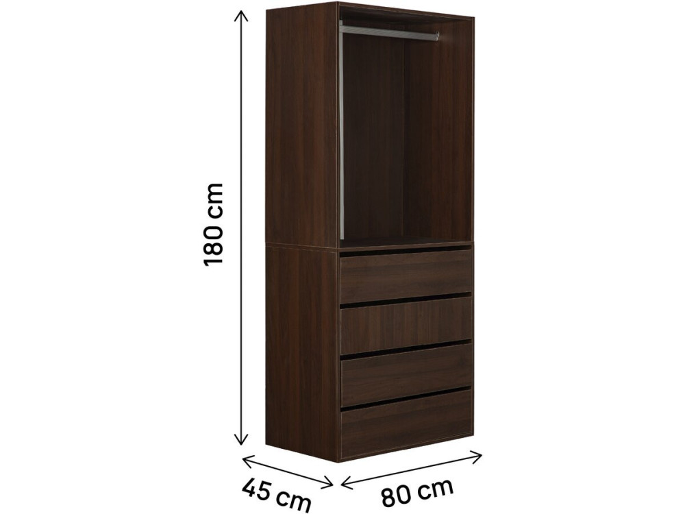 Armario "Opéra" con 4 cajones y 1 espacio para colgar - 80 x 45 x 180 cm - Marrón