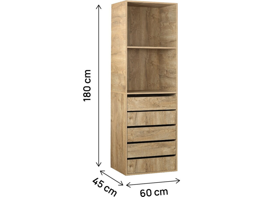 Armario "Opéra" con 5 cajones y 2 estantes - 60 x 45 x 180 cm - Beige